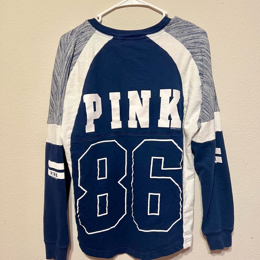 PINK Victoria's Secret Navy Colorblock Long Sleeve Shirt- Size Medium - Picture 2 of 5